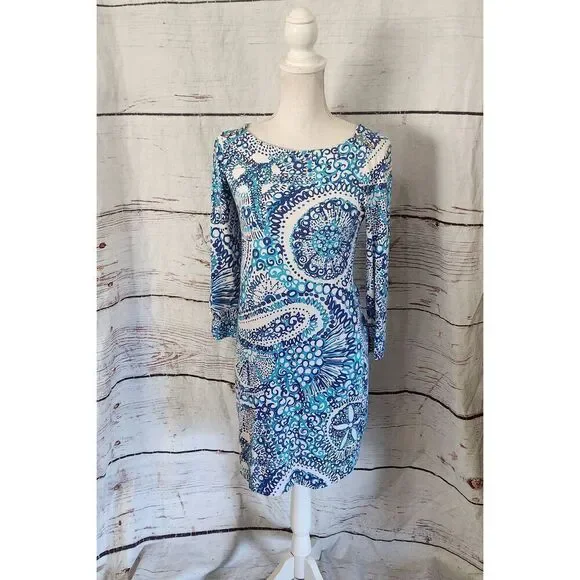 Lilly Pulitzer‎ Sophie 3/4 Sleeve Blue & White Dress Size Small