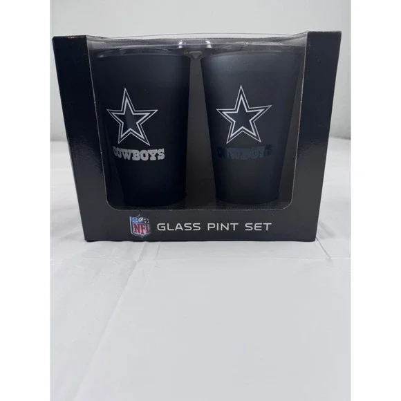 NFL Dallas Cowboys 16 oz Glass Pint Set 2 Pack Matte Black Star‎ Logo New