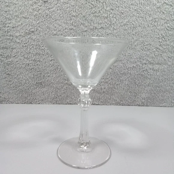 Clear Glass Martini Cocktail‎ Glass Ribbed Stem Decorative Orb Detail 6.5in