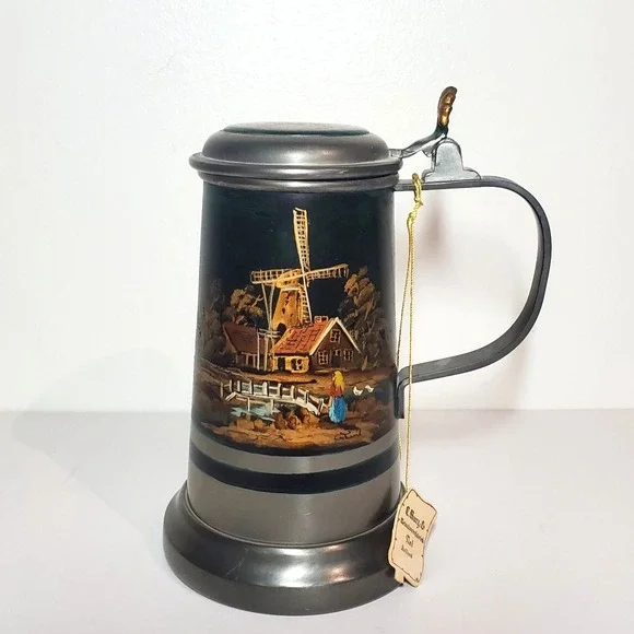Vintage Hand Painted Kurz Tiel Holland Reines Zinn Edeltin Etain Pur Real Pewter