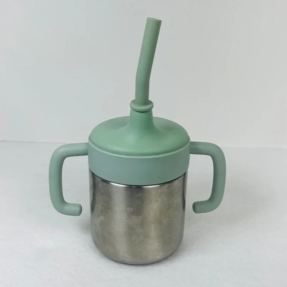 Cloud Island Stainless Steel Toddler Sippy Cup with Silicone Straw Sage Green