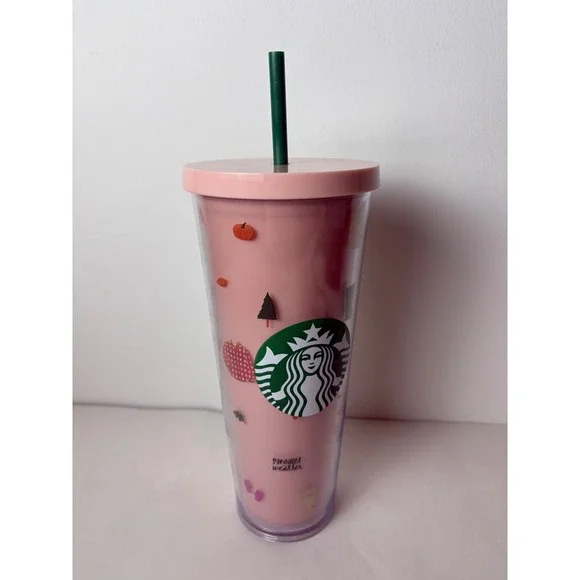 Starbucks‎ ban.do Fall Sweater Weather Pink Cold Cup Tumbler 24oz 2021 Limited