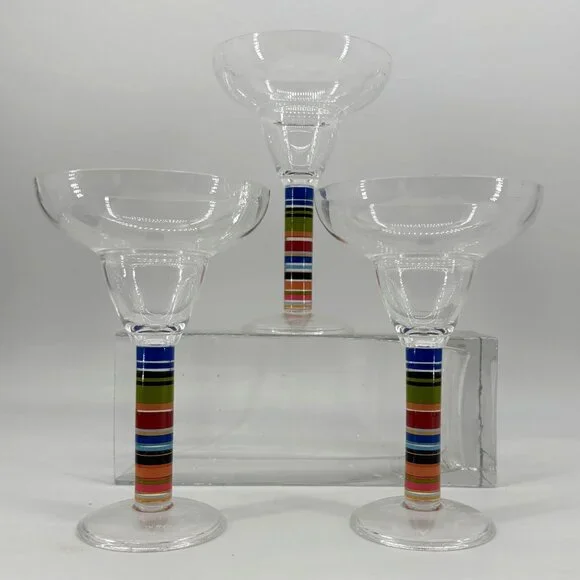 Vintage Rainbow Stemmed Margarita Plastic DuraClear Lot‎ of 3