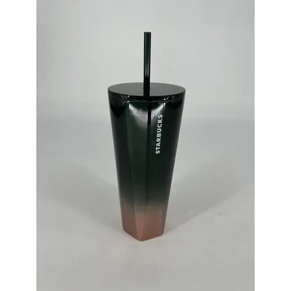 New Starbucks 2023 Winter Holiday Green & Rose Gold Glitter‎ Tumbler
