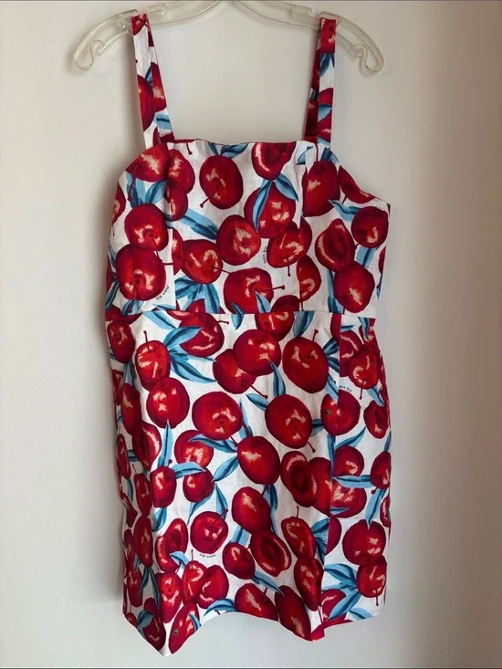 Farm Rio Cherry Blossom Sleeveless Mini Dress 100% linen fruit novelty Women XL