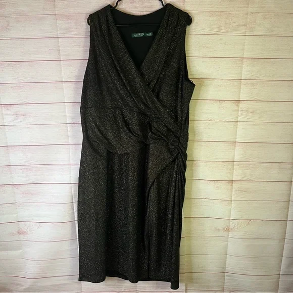Lauren Ralph Lauren Sleeveless‎ Elegant Black Metallic Dress Size 20W