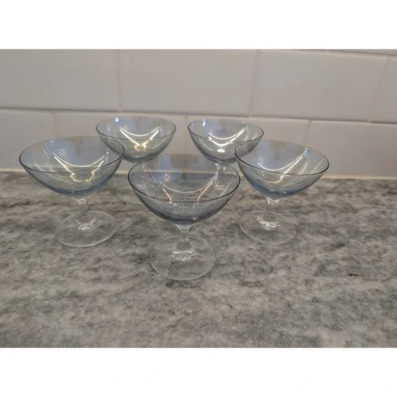 Vintage Blue/Gray Iridescent‎ Sherbets Sorbet Glasses Set of 4