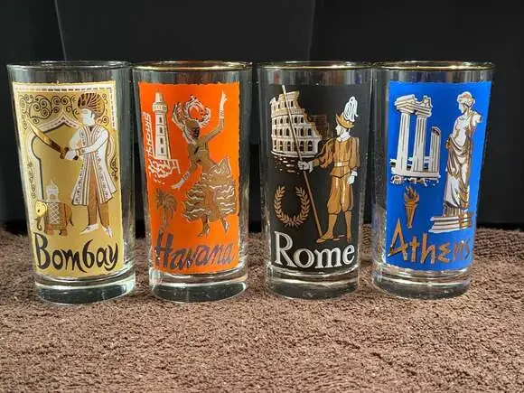 Set of 4 Vintage Libbey 'International Cities of the World' Highball Glasses