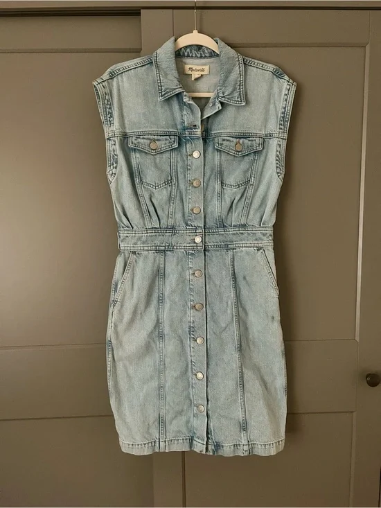 Madewell Light Wash Denim Sleeveless Button-Down Mini Dress