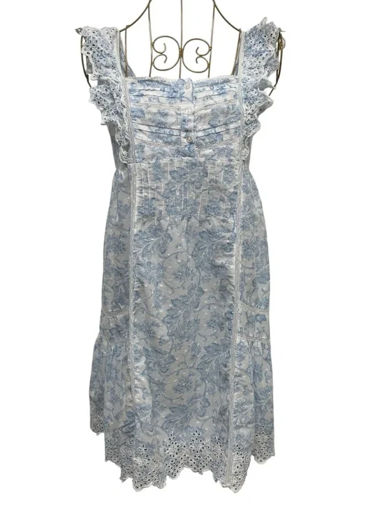 Rachel Ashwell floral toile eyelet cotton mini dress ruffled square neckline S