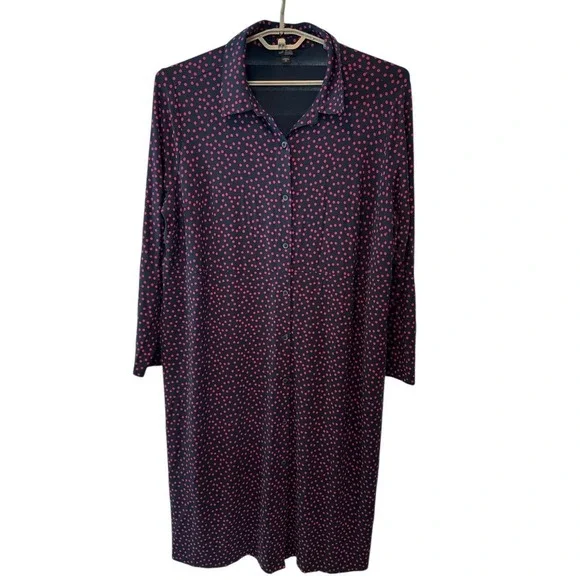 J Jill WearEver Navy Pink Polka Dot Shirt Dress Button Front‎ Sz XL Tall