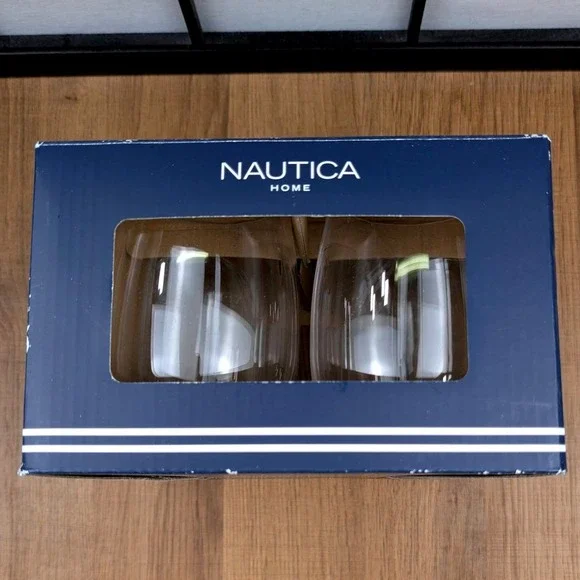 Nautica Home Outdoor Set of 4 Stemless Wine Glasses 15oz BPA Free Clear‎
