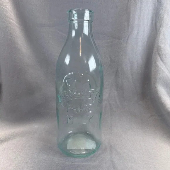 Unbranded Milk Bottle Unisex OS Clear Aqua Vintage Style Embossed Cow Farmhouse