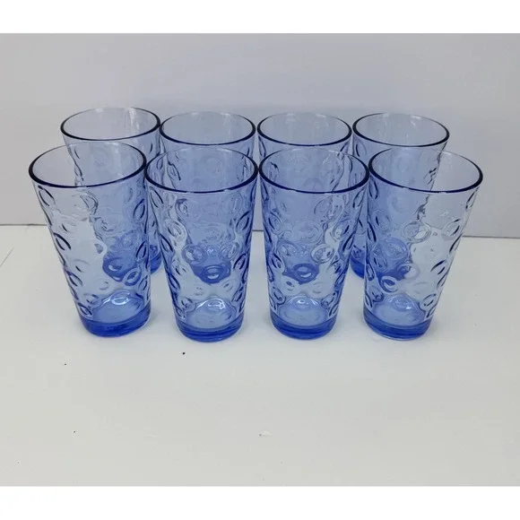 Set of 8 Blue Pasabahce Cirque Bubble Circle Ring Glasses High‎ Ball Barware