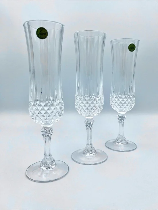 Vintage 24% Lead Crystal Champagne Flutes Cristal d’Arques Longchamp (Set of 3)