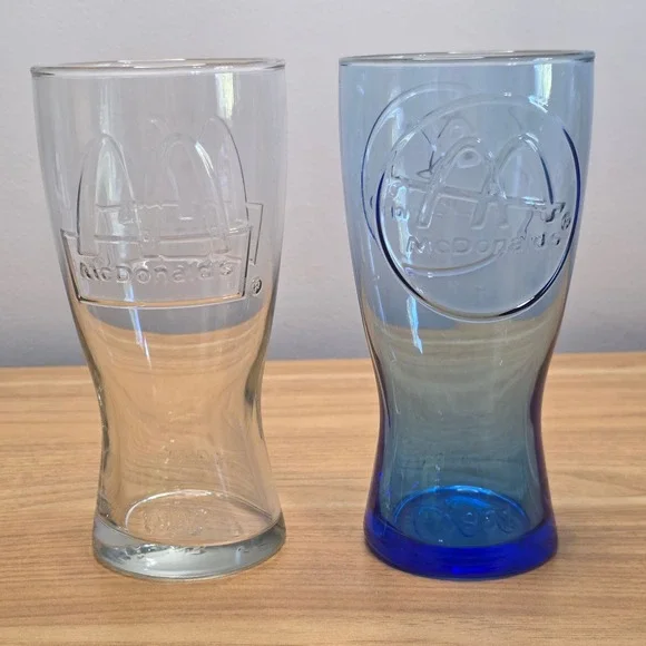 2 McDonald's Collector Glasses 1992 and‎ 1961 Clear Blue Vintage Collectible