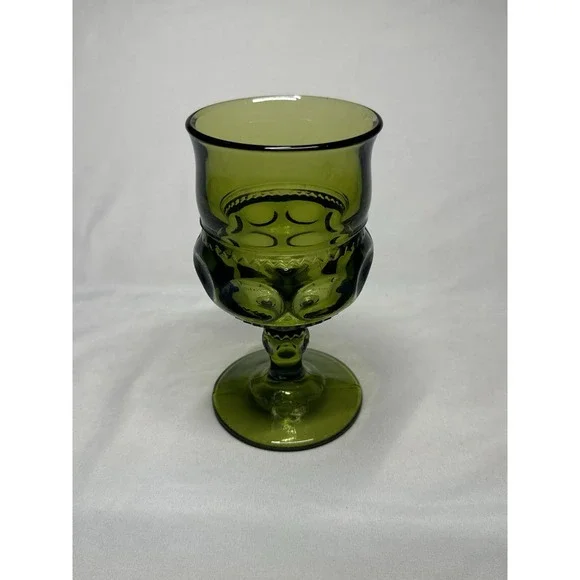 Vintage Indiana Glass‎ Green Kings Crown Thumbprint Goblet  5.75