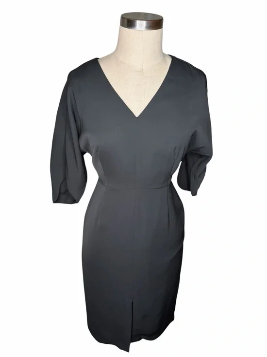 BANANA REPUBLIC Factory Black V-Neck Midi Sheath Dress Women's Size 2 LBD Career