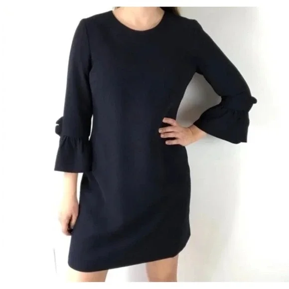 Club Monaco Womens Black 100%‎ Wool Bell Sleeve Bow Detail Sweater Dress Large