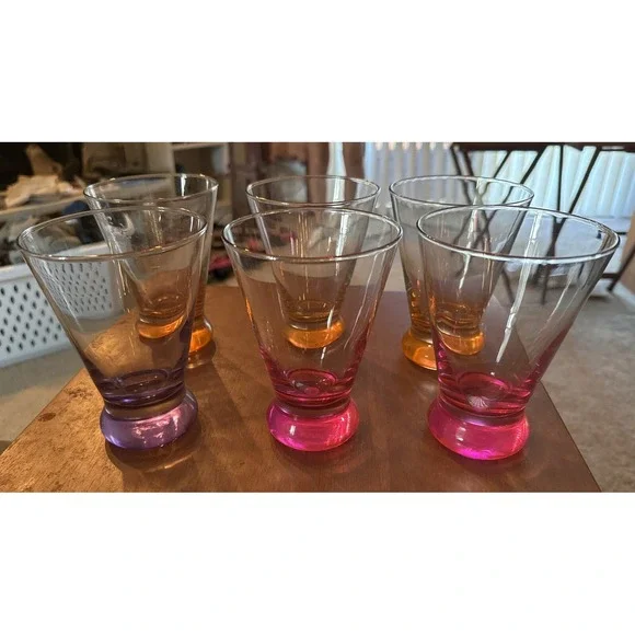 Set of 6 Vintage MCM Libby Cosmos Neon 14oz  Multicolor Cosmopolitan Glasses