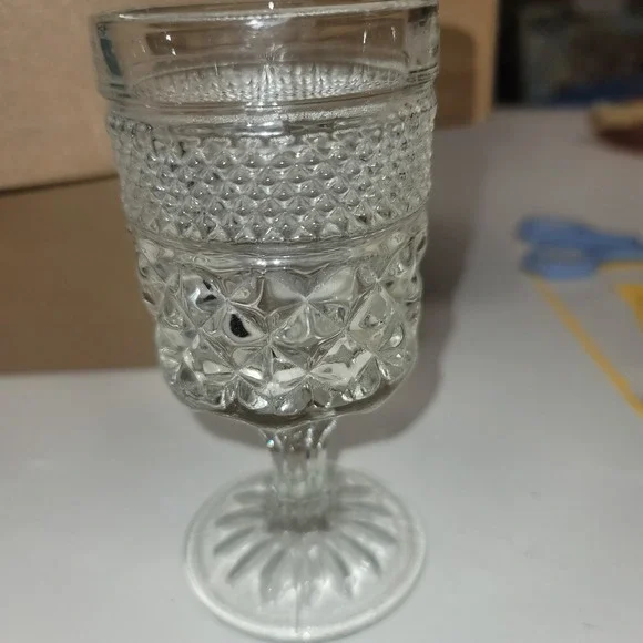 Vintage Clear‎ Glass Footed Cordial Glass Diamond Point Pattern Goblet