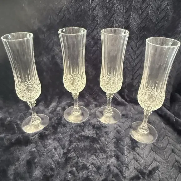 Vintage Cristal d’Arques Longchamp Crystal Champagne Flutes Set of 4 5 oz