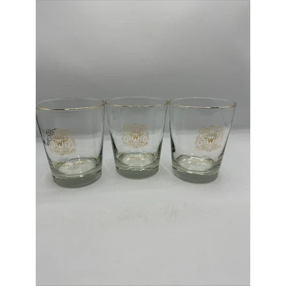 Double Old Fashioned Gold Rimmed Canadian Club Glasses Set Of 3‎ Vintage