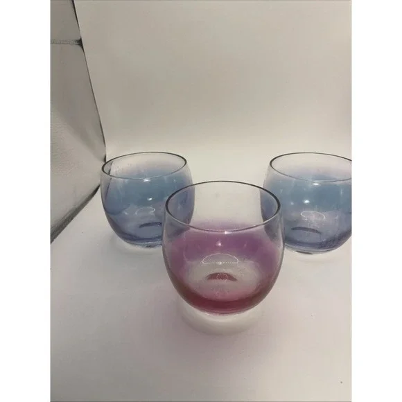 3 Roly Poly Small‎ 5 oz Cocktail Neat Glasses Barware Pink Blue