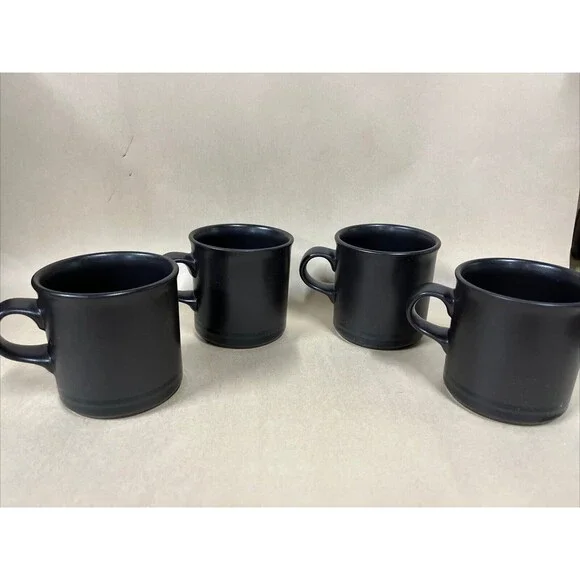 Pfaltzgraff  Black Mug Set Of 4‎ Made In USA Midnight Sun Coffee Cup