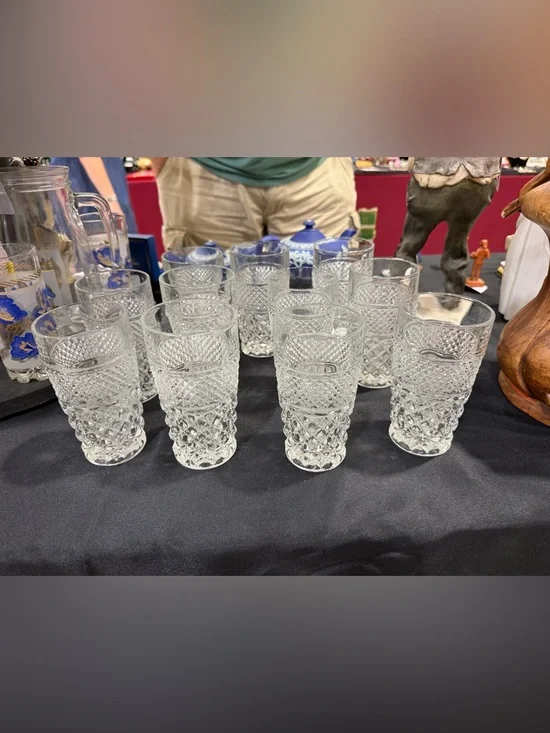 11 Anchor Hocking Wexford 10 Oz Flat Tumblers Vintage Clear Criss Cross Cut lot