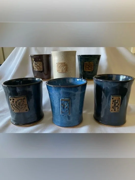 Artisan Nature Inspired Applied Studio Art Tumblers Handle less Mugs Set Of 6