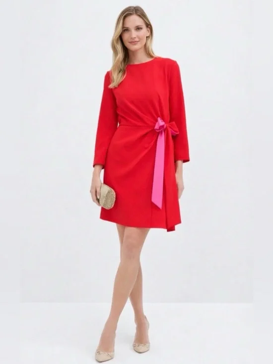 Tuckernuck Sienna Wrap Mini Dress Crepe Long Sleeve Poppy Red & Hot Pink XL NWT