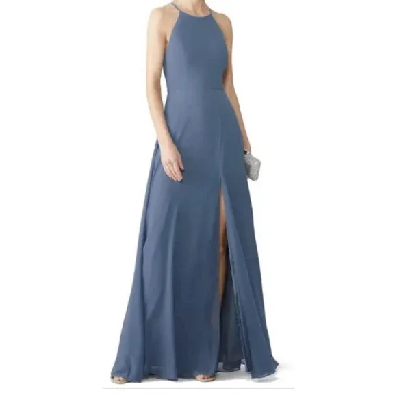 Jenny Yoo Collection Sz‎ 12 Kayla Gown Maxi Dress Slate Blue Hourglass Sl…