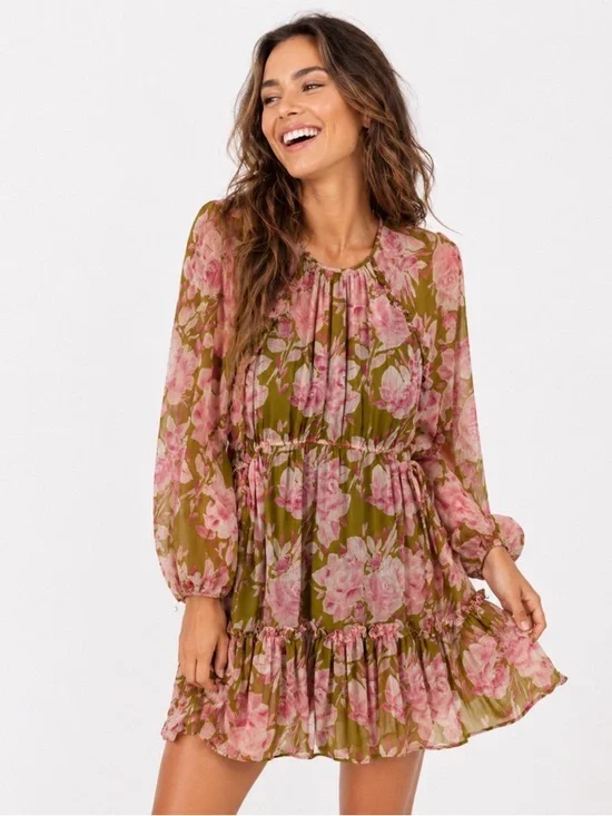 NWT Likely Women’s Hadi Layered Dress, Olive green and pink. Women’s size 2.