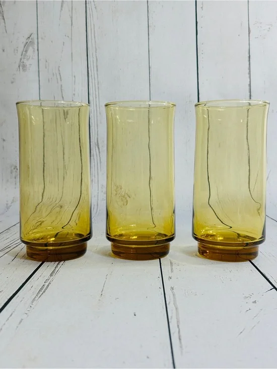 Set of 3 MCM Vintage-Libbey Glass Company amber honey gold  glass tumblers