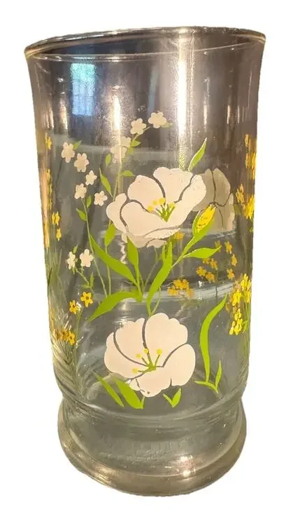 Vintage Hand‑Painted Glass Tumbler Floral Blossom Drinkware