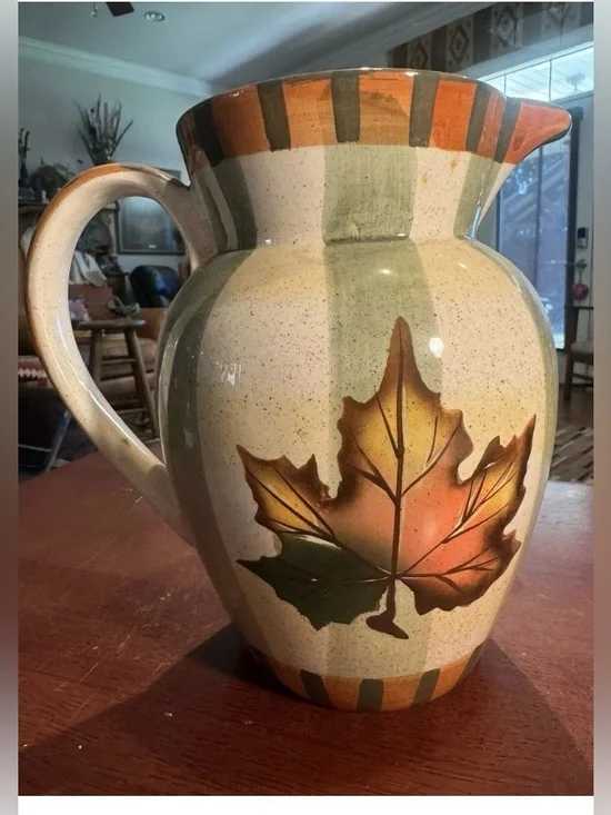 Beautiful Fall Pitcher, World Bazaar  Inc. Ceramic. 8”. Fall colors and leaf.