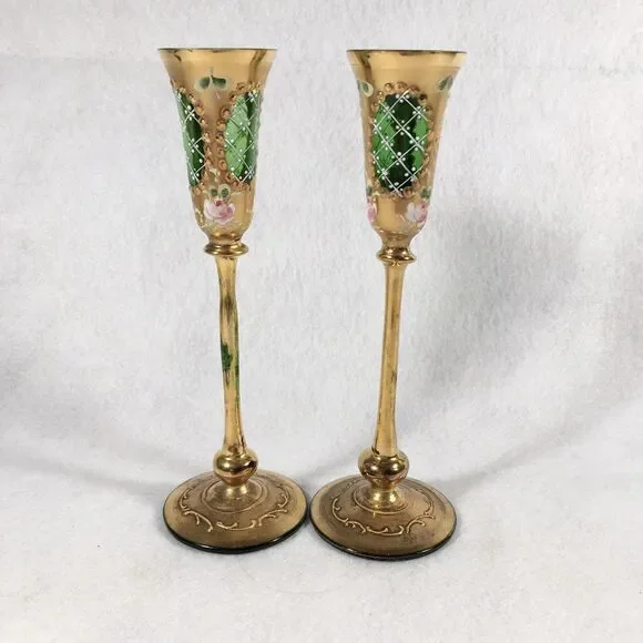 Vtg. Murano - Gold & Green -Venetian Glass- Liquor Goblet- 6.25