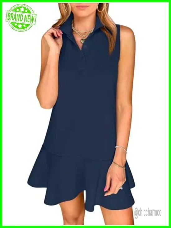 Polo Sleeveless Shift Mini Dress Golf Tennis Athletic Casual Travel Vacation