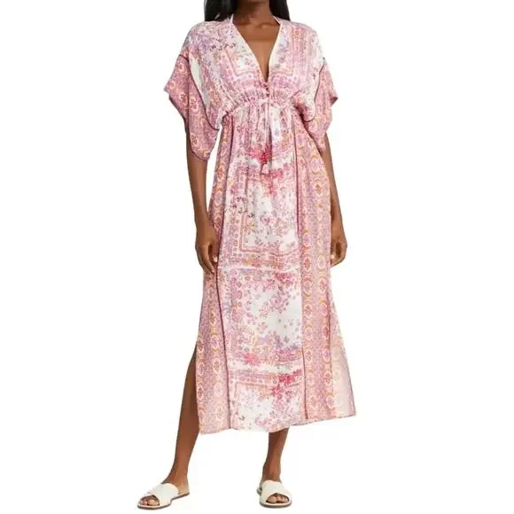 Poupette St. Barth Amaya Long Cover Up Midi Kaftan Dress Size S/M