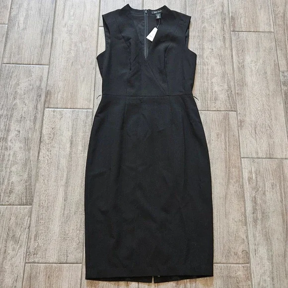 White House Black Market Sheath Dress Size 4 Black NEW V-Neck Sleeveless Stretch
