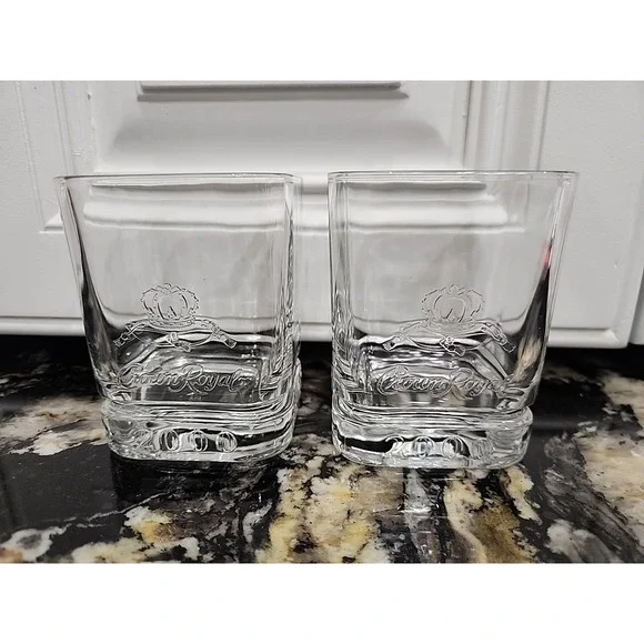 Crown Royal Square Whiskey Glasses 2000 Limited Edition Set Of 2 Barware Shot