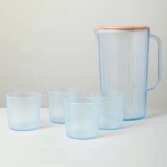 Hearth & Hand with Magnolia - Clear Pitcher with Lid + set of tumbler cups