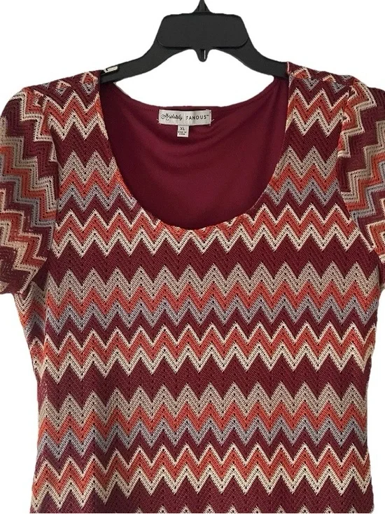 Absolutely Famous Chevron Crochet Knit Maxi Dress Rust Burgundy Sz XL