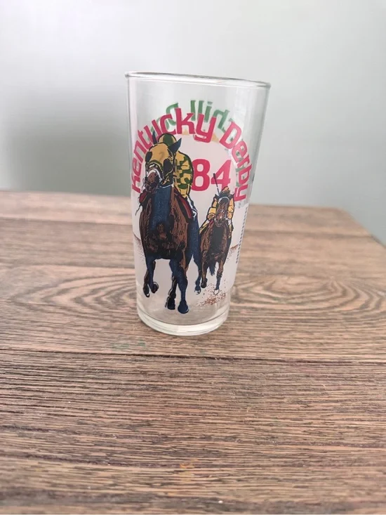 Kentucky Derby 1984 Racing Glass - Brown & Red Design