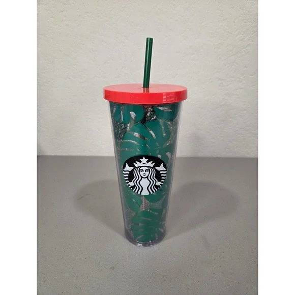 Starbucks Monstera‎ Leaf Cold Cup Tumbler 24oz Tropical  Botanical