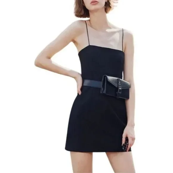 Nordstrom Open Edit Black Sleeveless Slinky Spaghetti Strap Stretchy Mini Dress