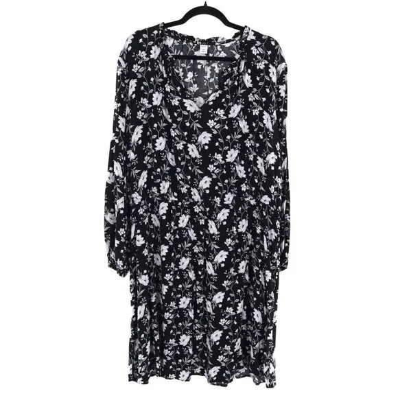 Old Navy Dress‎ Women XXL Black White Bohemian Grannycore Moody Cottagecore Boho