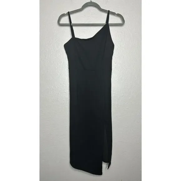 Lulus Shape the Night Black LBD Asymmetrical‎ Midi Dress Bodycon Sleeveless XL