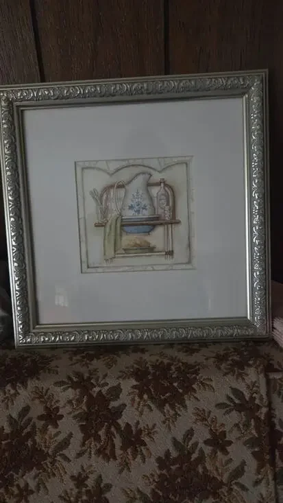 Framed Country Kitchen Still Life Print Rustic Farmhouse Wall Art Silver Frame